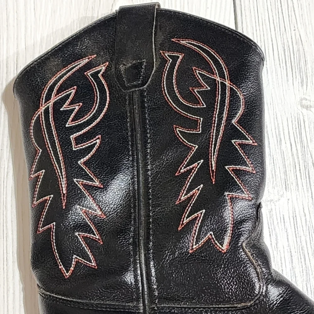 Black Western Cowboy Boots with Red Stitching Kids Size 3